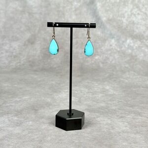 Sterling Silver Turquoise Teardrop Dangle Earrings Southwestern BOHO Blue Stone